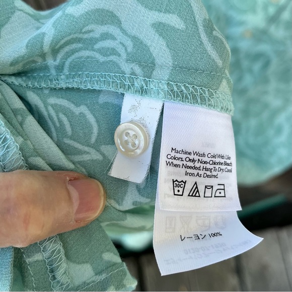 Eddie Bauer Rayon Floral Full Button Down Shirt Dress in Seafoam Sz L - Picture 9 of 13